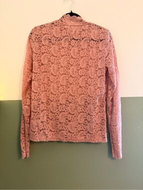 SHEIN Dusty Rose Lace Long Sleeve Blouse